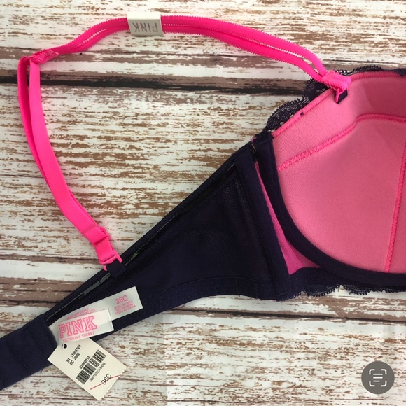 New PINK Victoria’s Secret Multi Way Bra Size 36C Navy Lace / Pink - Picture 6 of 9